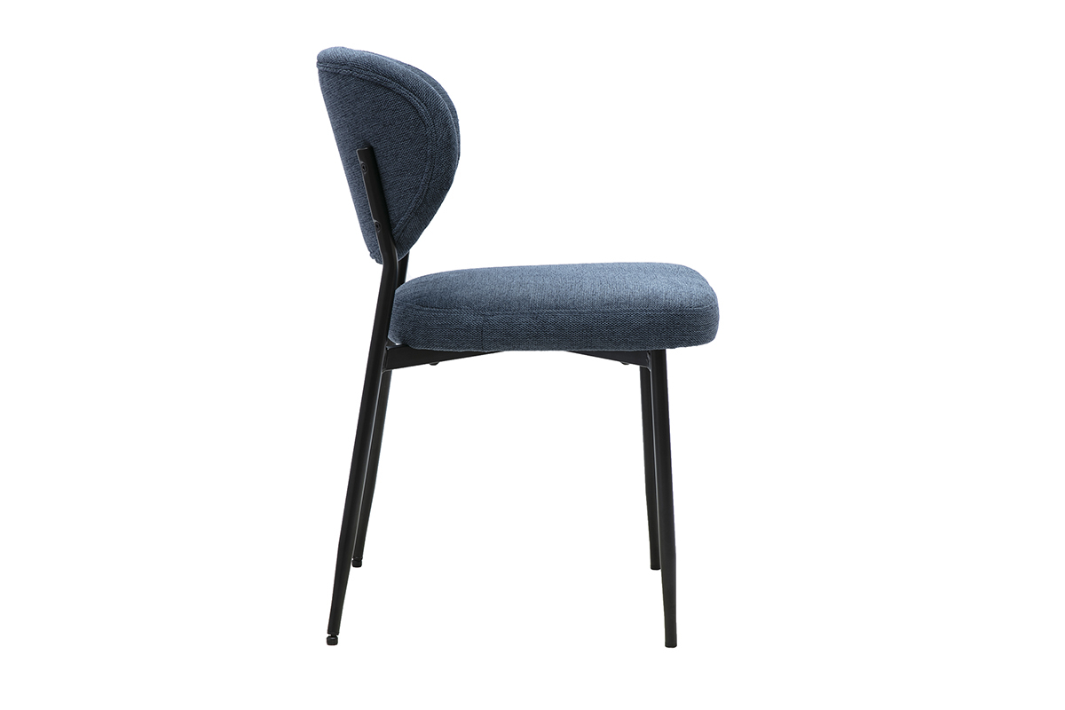 Chaises en tissu effet velours textur� bleu fonc� et m�tal noir (lot de 2) BREKA