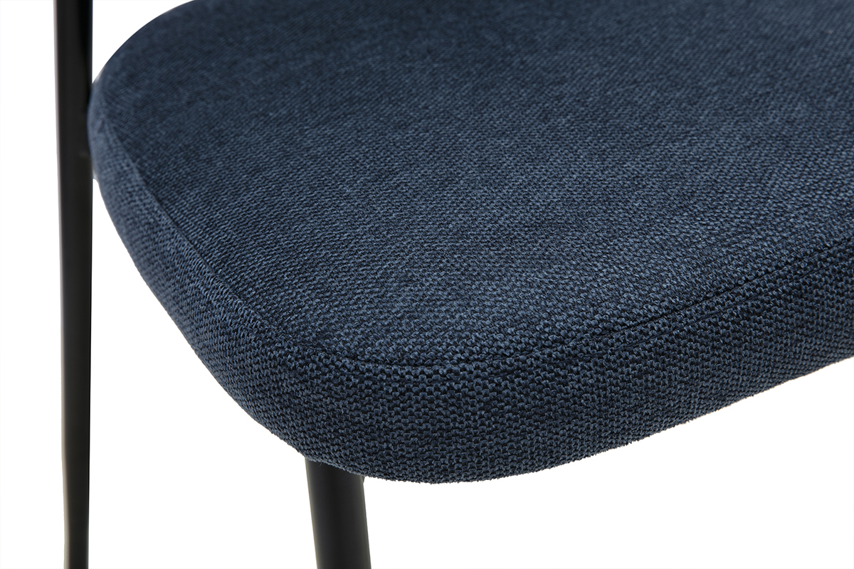 Chaises en tissu effet velours textur� bleu fonc� et m�tal noir (lot de 2) BREKA