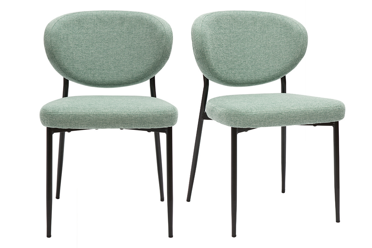Chaises en tissu effet velours textur cladon et mtal noir (lot de 2) BREKA