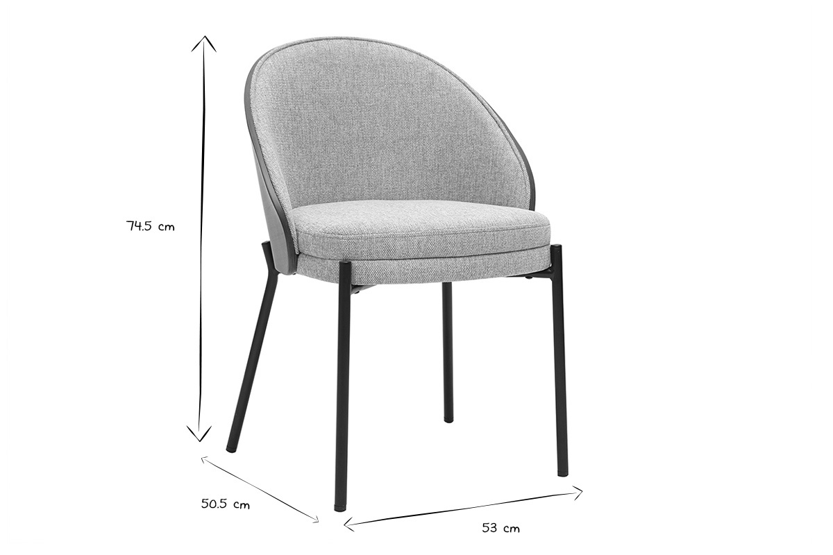 Chaises en tissu effet velours textur� gris, bois fonc� et m�tal (lot de 2) TUCSON