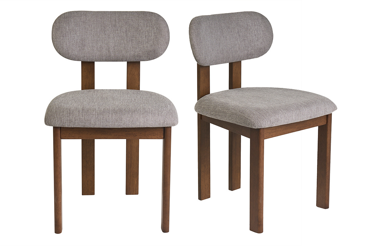 Chaises en tissu effet velours textur� gris et bois fonc� (lot de 2) NORMI