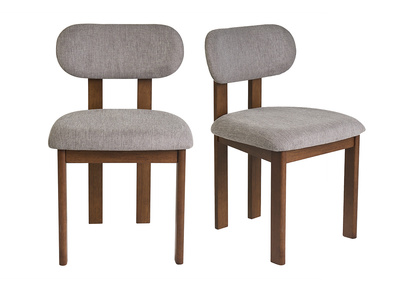 Chaises en tissu effet velours textur&eacute; gris et bois fonc&eacute; (lot de 2) NORMI
