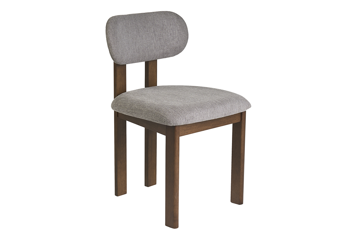 Chaises en tissu effet velours textur� gris et bois fonc� noyer (lot de 2) NORMI