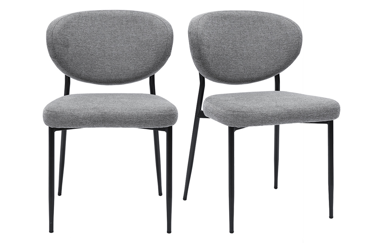 Chaises en tissu effet velours textur gris et mtal noir (lot de 2) BREKA