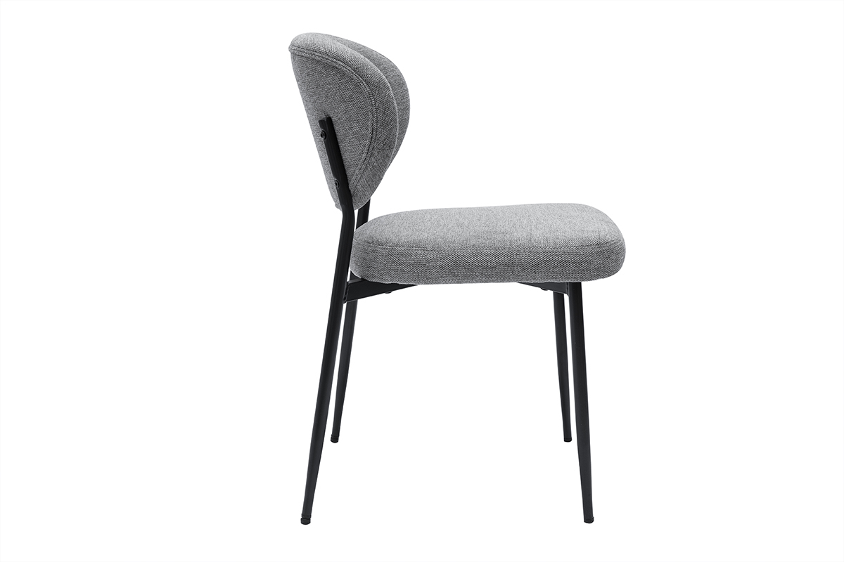 Chaises en tissu effet velours textur gris et mtal noir (lot de 2) BREKA