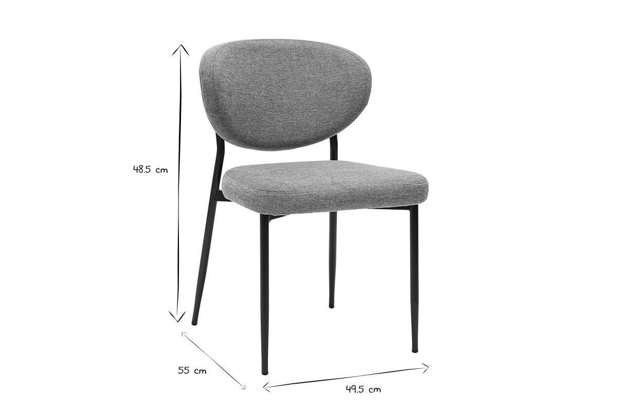 Chaises en tissu effet velours textur gris et mtal noir (lot de 2) BREKA