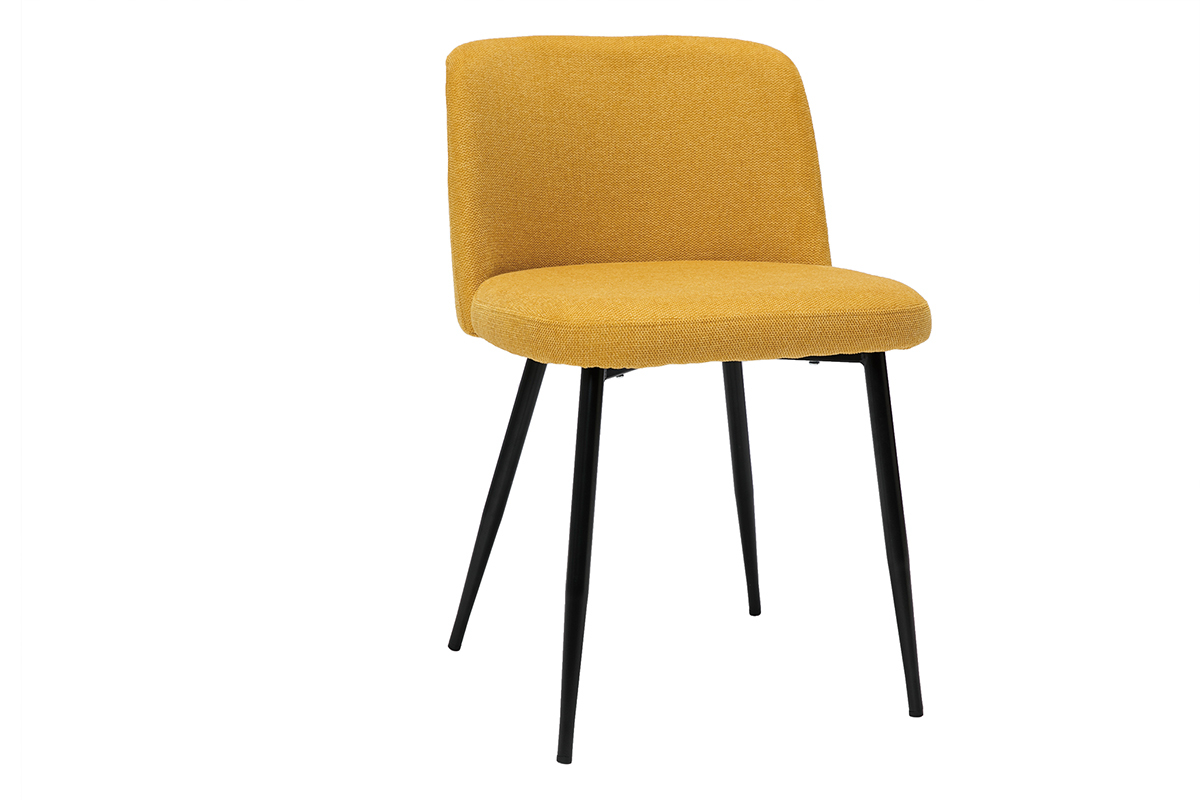 Chaises en tissu effet velours textur jaune moutarde et mtal noir (lot de 2) MONTI