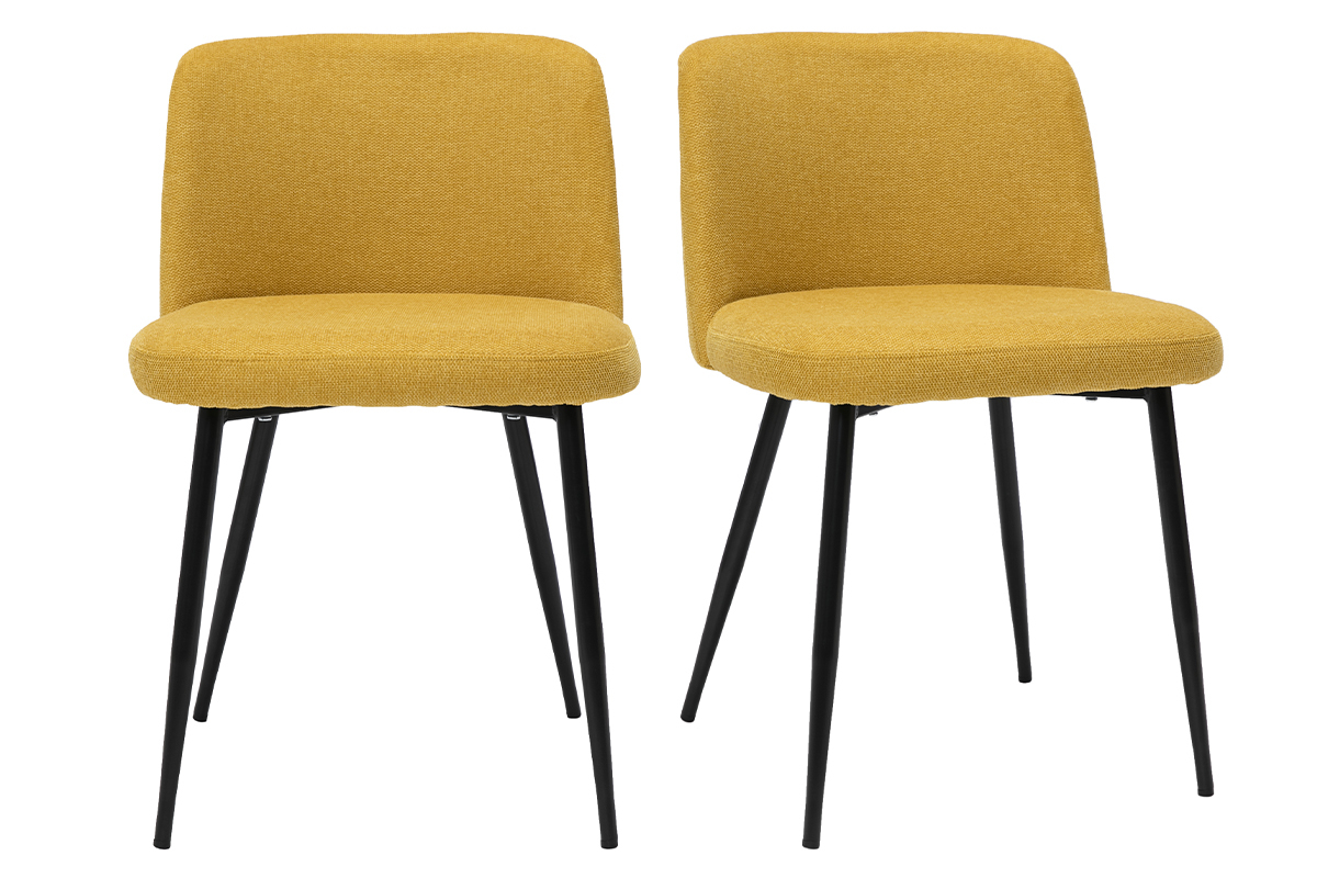Chaises en tissu effet velours textur jaune moutarde et mtal noir (lot de 2) MONTI