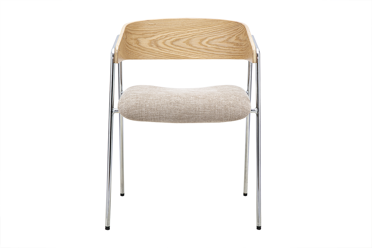 Chaises en tissu effet velours textur� taupe, bois clair et m�tal chrom� (lot de 2) FANELY