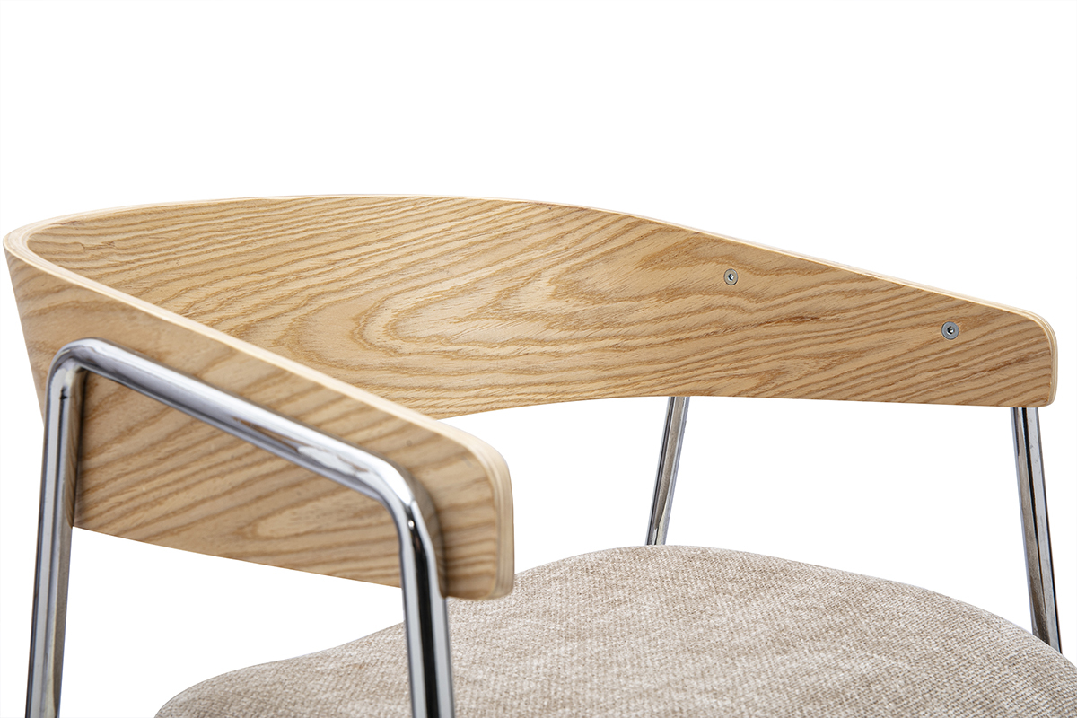 Chaises en tissu effet velours textur� taupe, bois clair et m�tal chrom� (lot de 2) FANELY