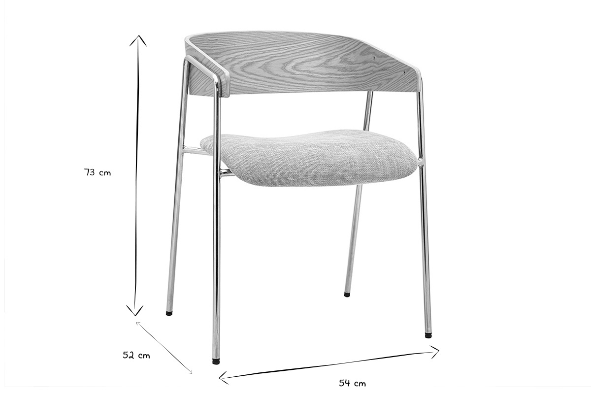 Chaises en tissu effet velours textur� taupe, bois clair et m�tal chrom� (lot de 2) FANELY