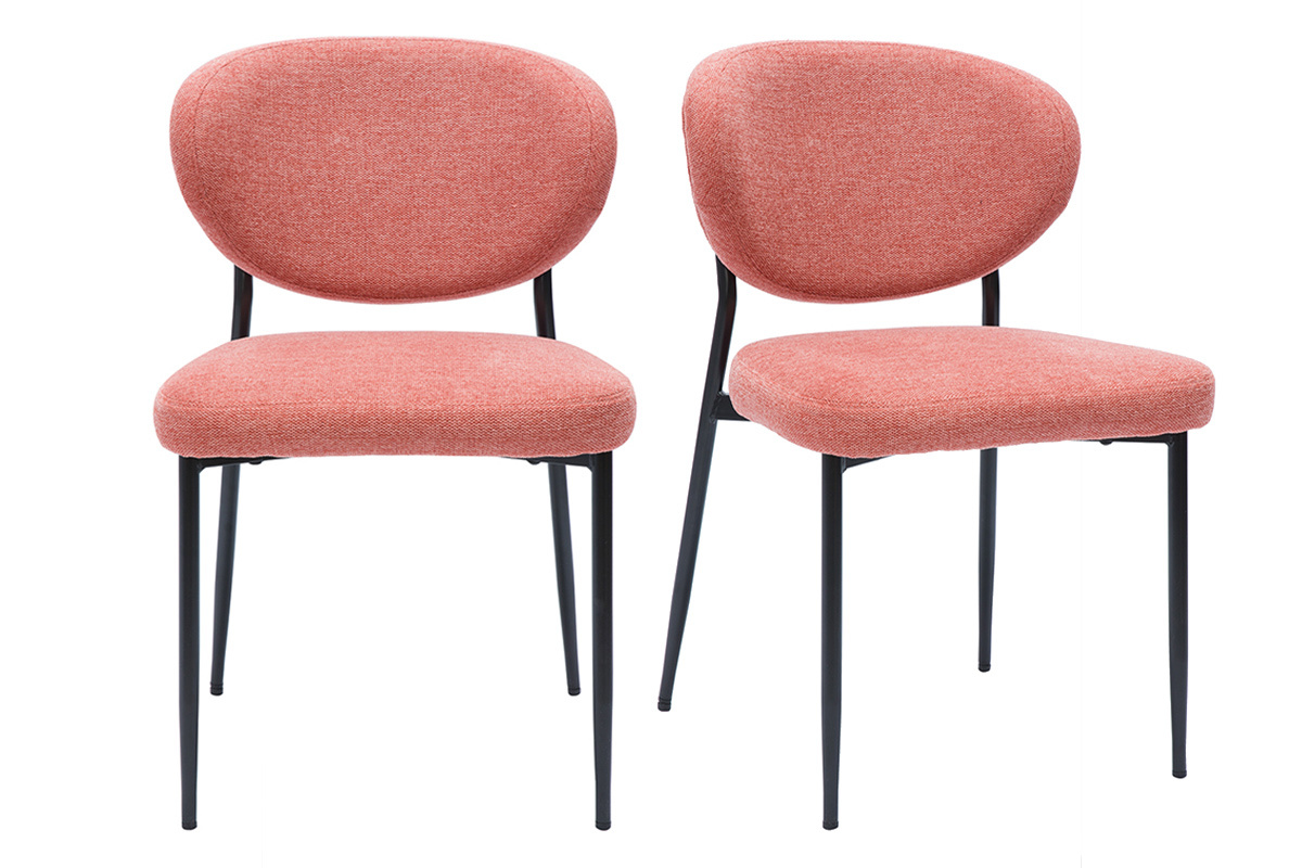 Chaises en tissu effet velours textur terracotta et mtal noir (lot de 2) BREKA