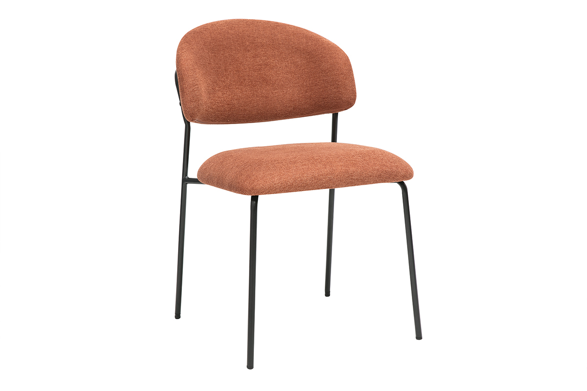 Chaises en tissu effet velours textur terre brle et mtal noir (lot de 2) BENTA