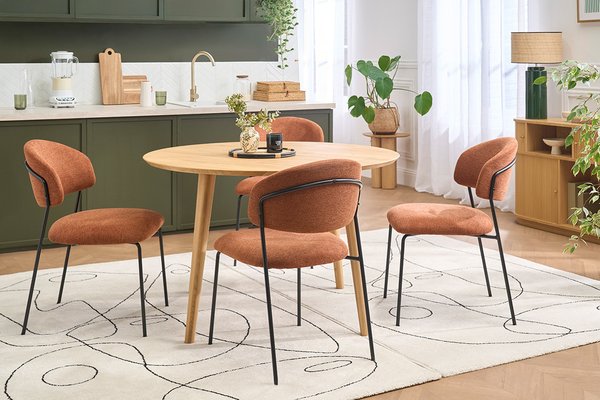 Chaises en tissu effet velours textur� terre br�l�e et m�tal noir (lot de 2) BENTA