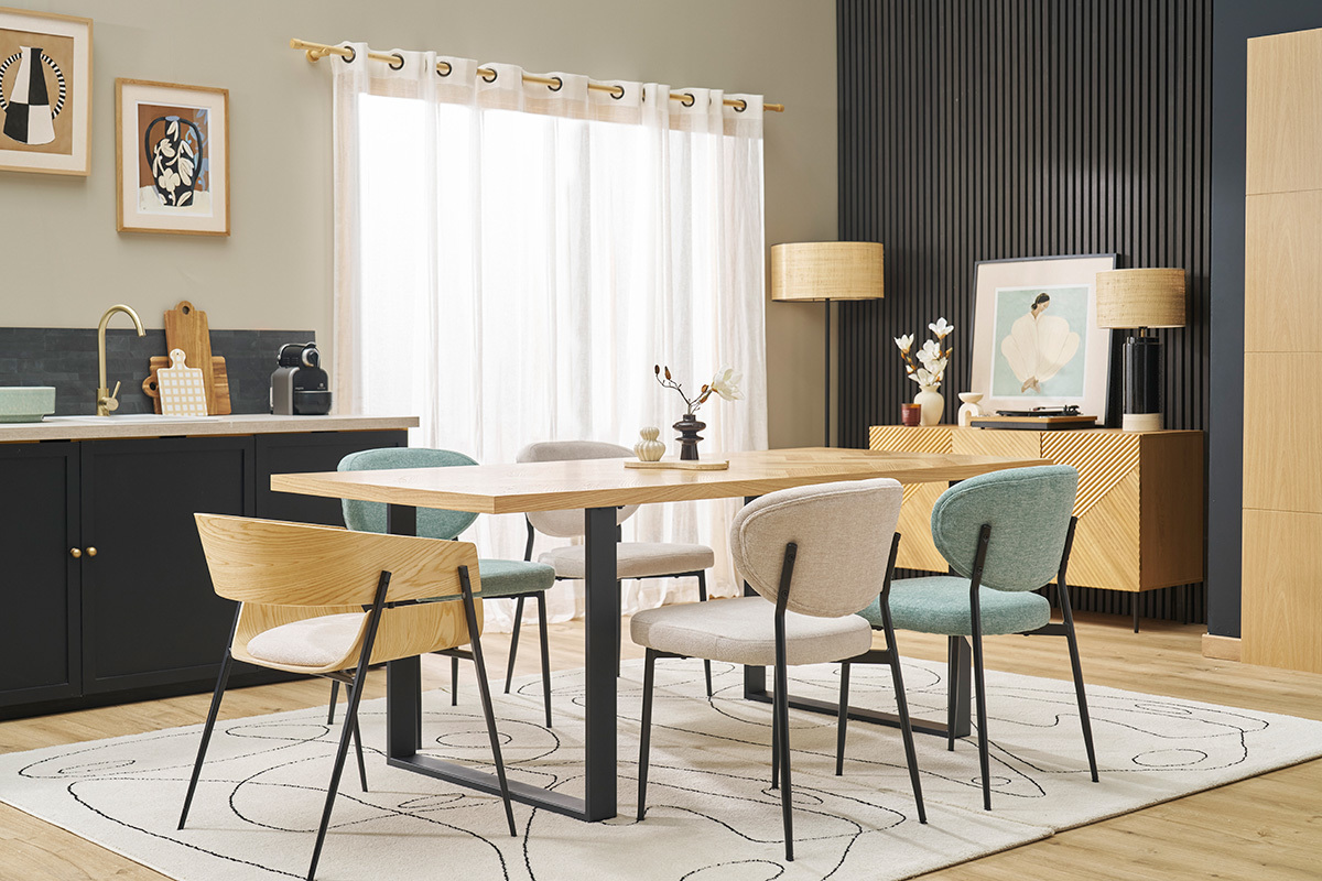 Chaises en tissu effet velours textur vert cladon et mtal noir (lot de 2) BREKA