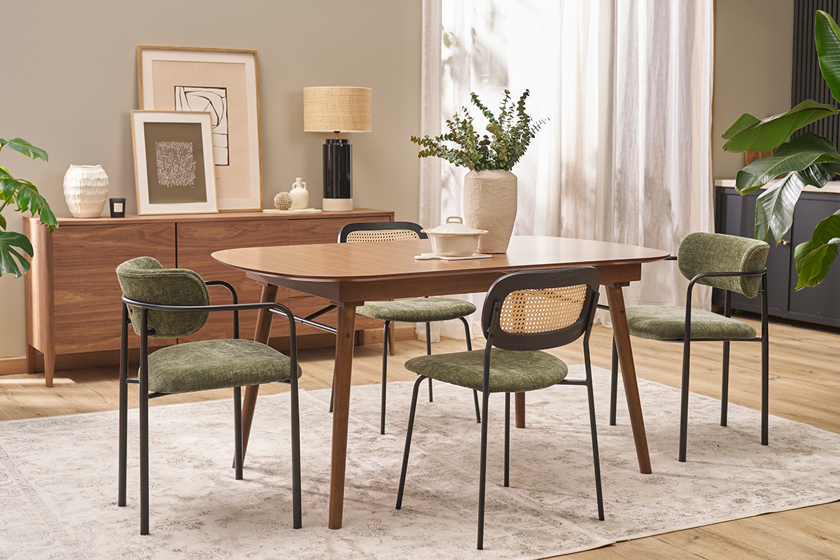 Chaises en tissu effet velours textur vert kaki et mtal noir (lot de 2) SWIFT