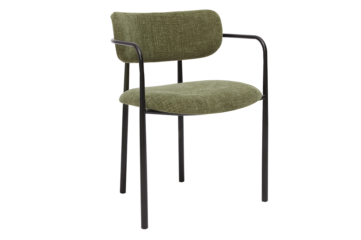 Chaises en tissu effet velours textur vert kaki et mtal noir (lot de 2) SWIFT