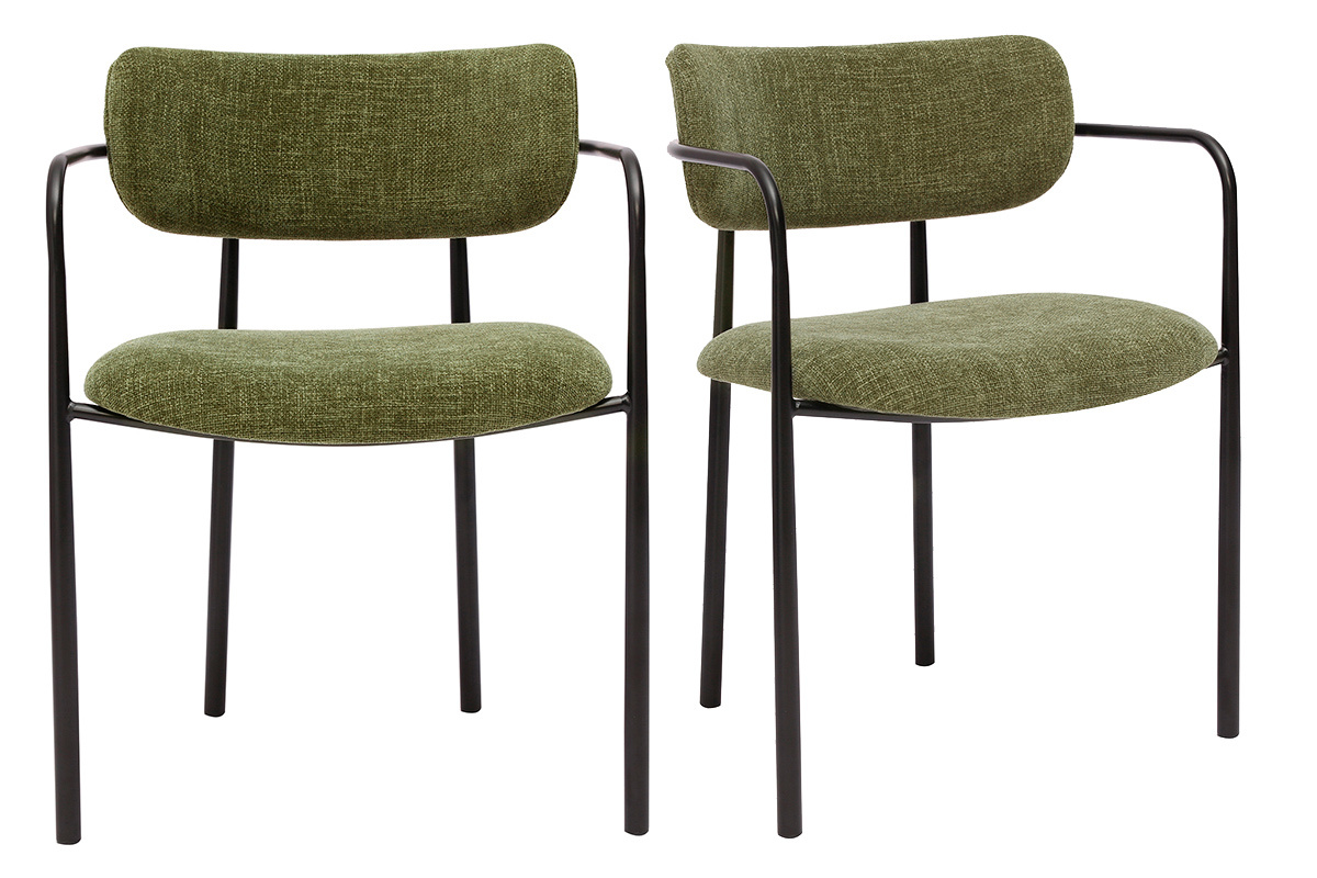 Chaises en tissu effet velours textur vert kaki et mtal noir (lot de 2) SWIFT