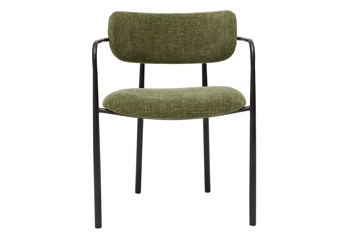 Chaises en tissu effet velours textur vert kaki et mtal noir (lot de 2) SWIFT