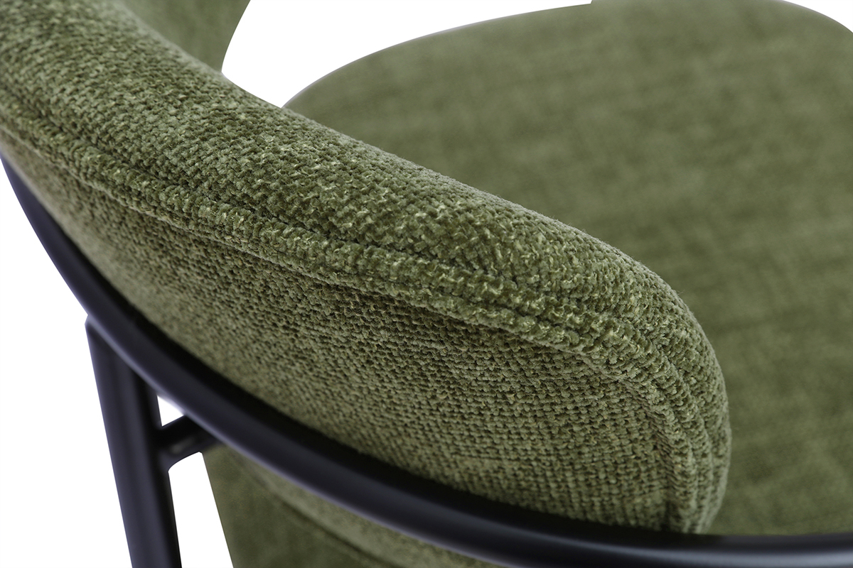 Chaises en tissu effet velours textur vert kaki et mtal noir (lot de 2) SWIFT