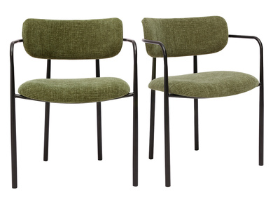 Chaises en tissu effet velours texturé vert kaki et métal noir (lot de 2) SWIFT