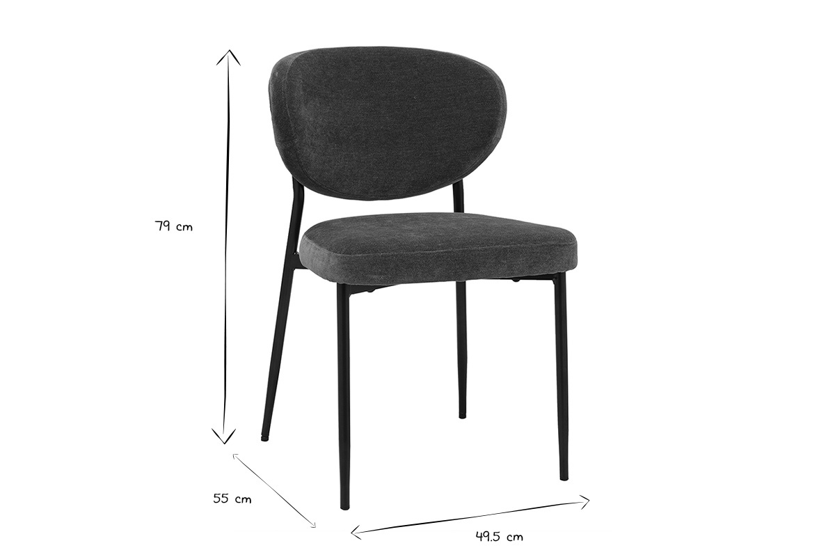 Chaises en tissu effet velours vert kaki et m�tal noir (lot de 2) BREKA
