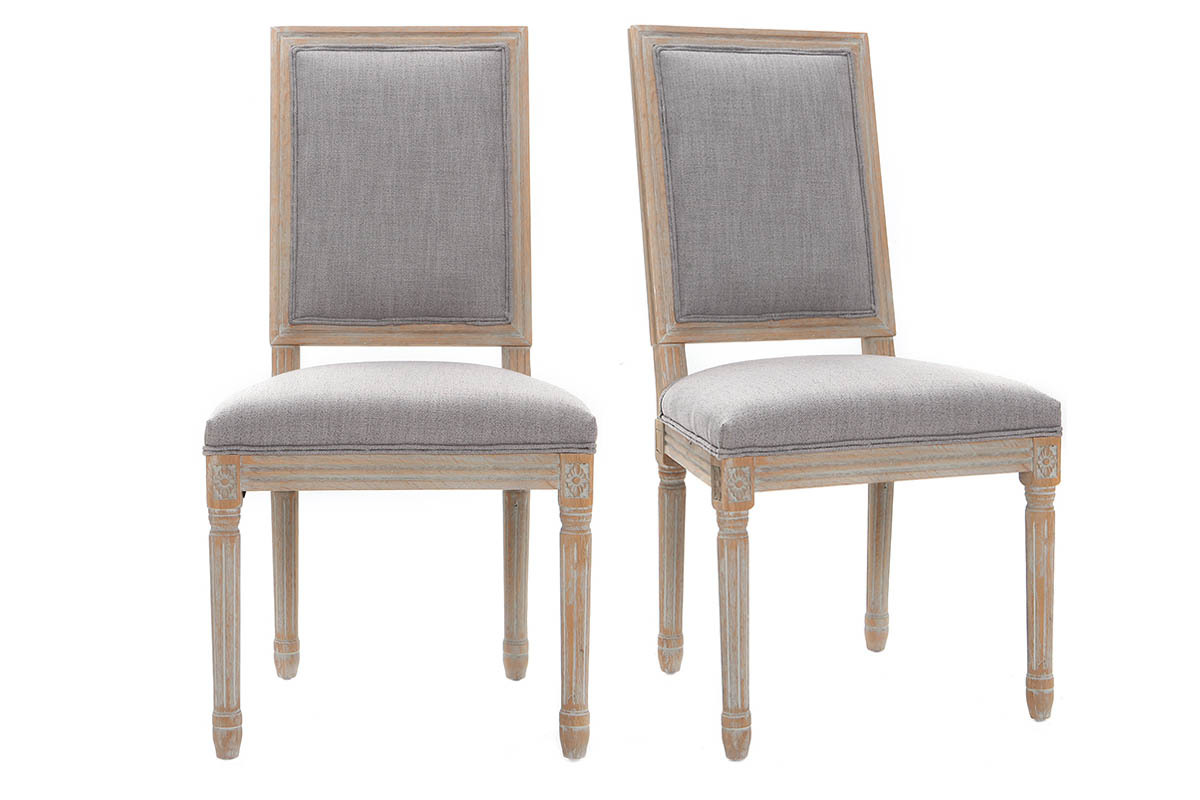 Chaises en tissu gris clair pieds bois clair (lot de 2) AMAURY