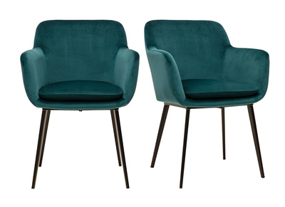 Chaises en tissu velours bleu pétrole et métal noir (lot de 2) AMIKA