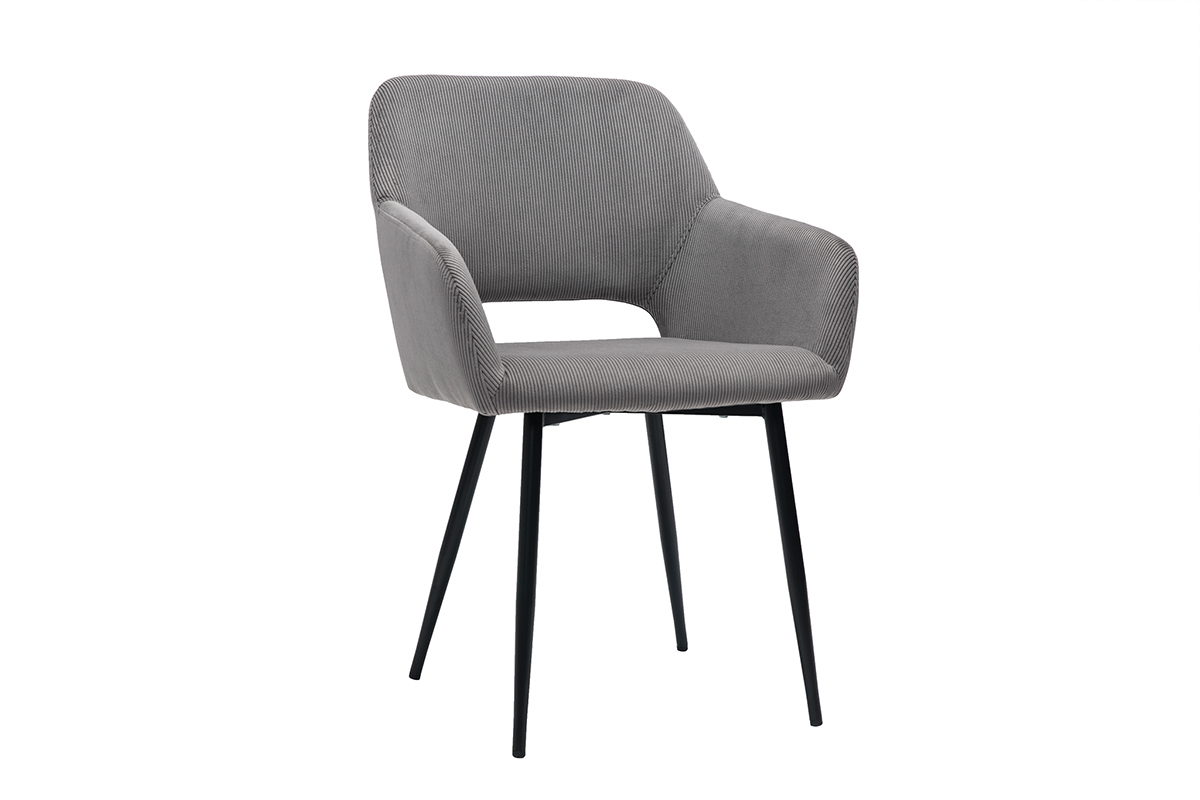 Chaises en tissu velours ctel gris et mtal noir (lot de 2) LAURETTE