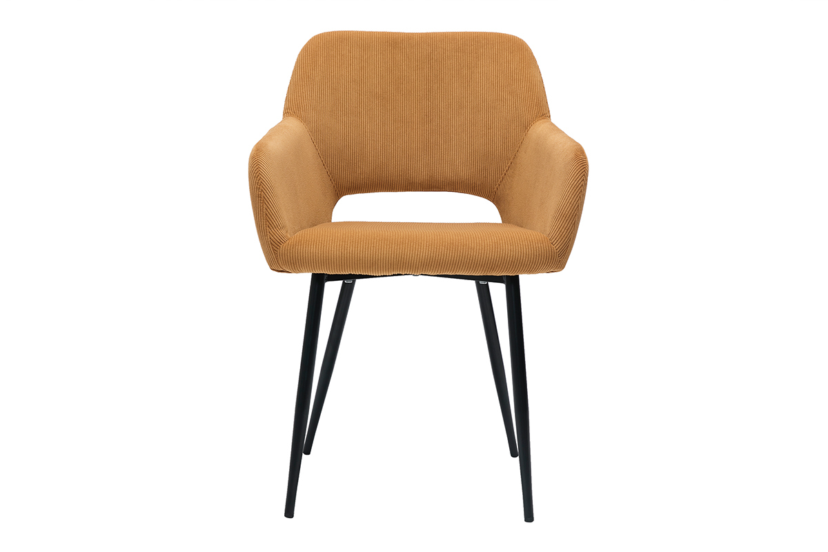 Chaises en tissu velours ctel jaune curry et mtal noir (lot de 2) LAURETTE