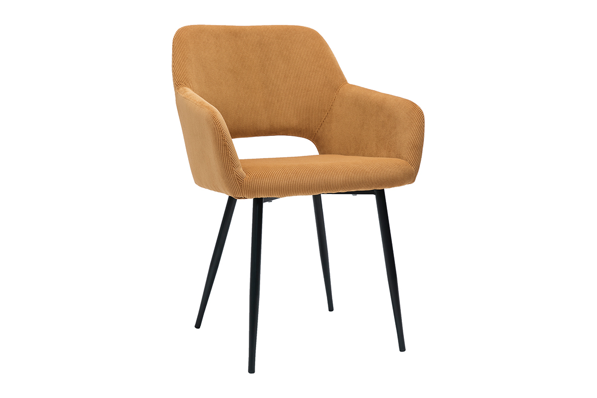 Chaises en tissu velours ctel jaune curry et mtal noir (lot de 2) LAURETTE