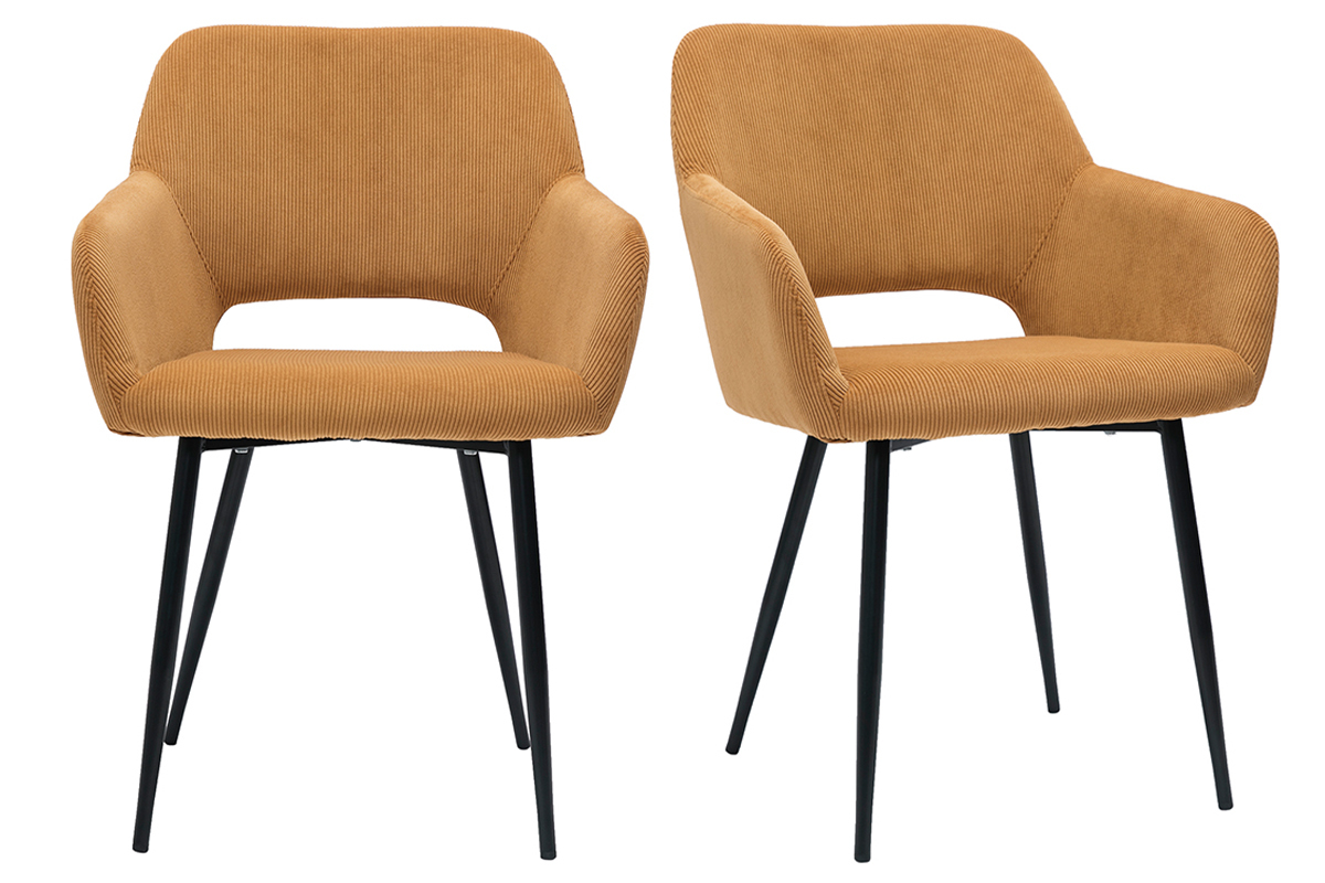 Chaises en tissu velours ctel jaune curry et mtal noir (lot de 2) LAURETTE