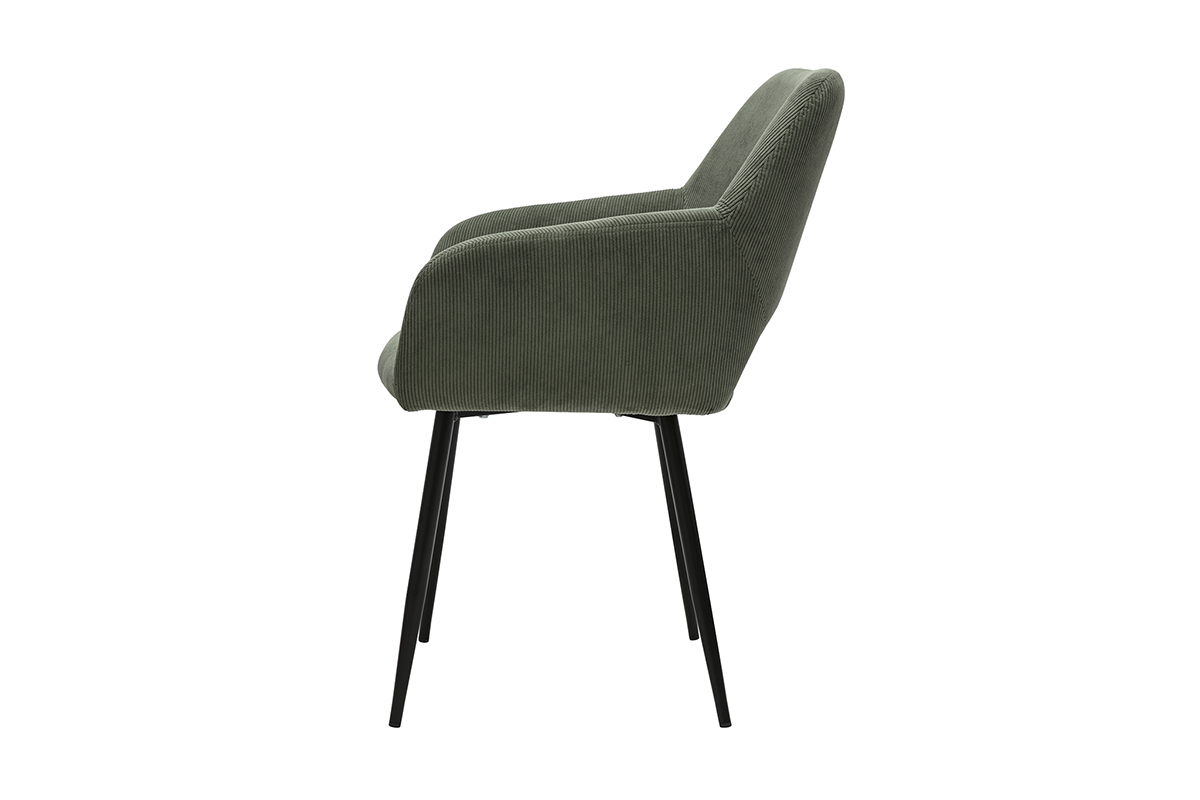 Chaises en tissu velours côtelé kaki et métal noir (lot de 2) LAURETTE