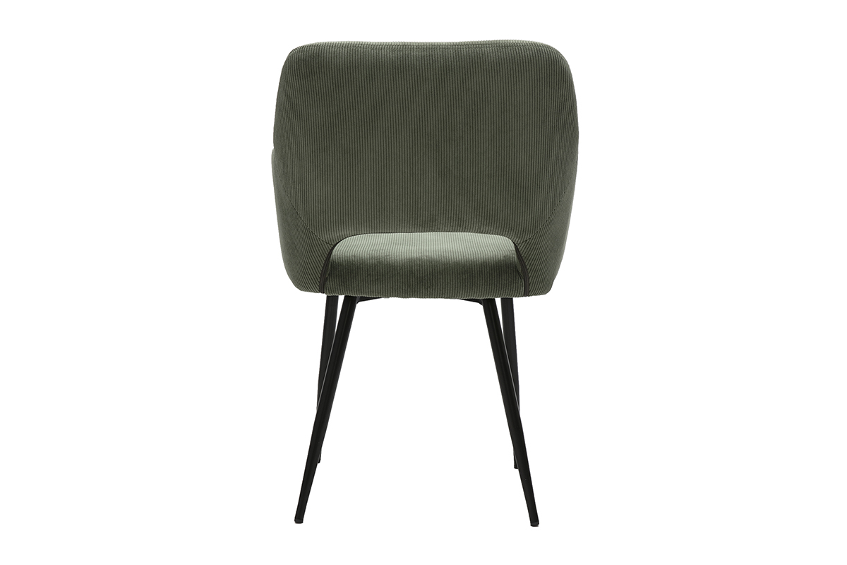 Chaises en tissu velours côtelé kaki et métal noir (lot de 2) LAURETTE