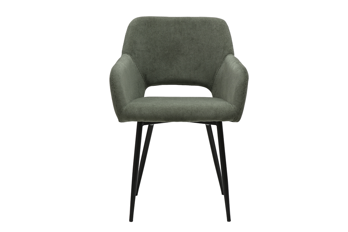 Chaises en tissu velours côtelé kaki et métal noir (lot de 2) LAURETTE