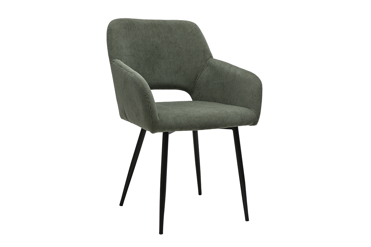 Chaises en tissu velours côtelé kaki et métal noir (lot de 2) LAURETTE