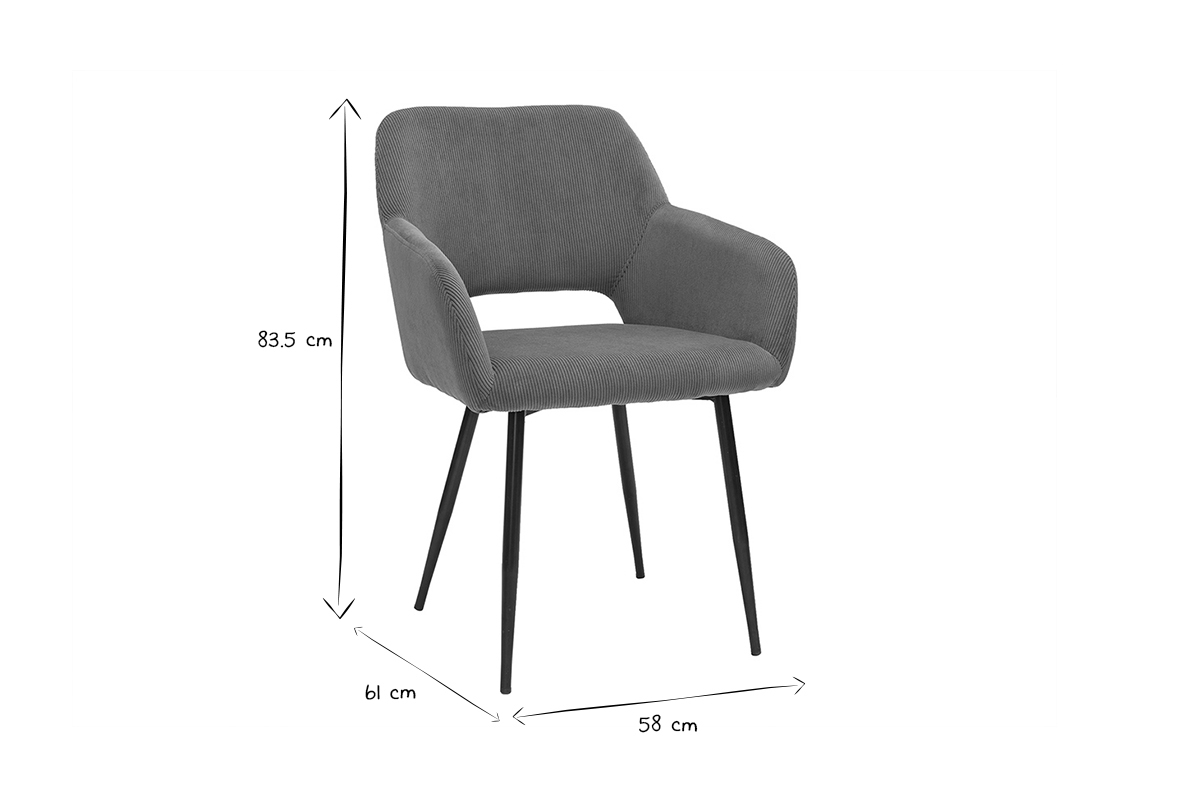Chaises en tissu velours côtelé kaki et métal noir (lot de 2) LAURETTE