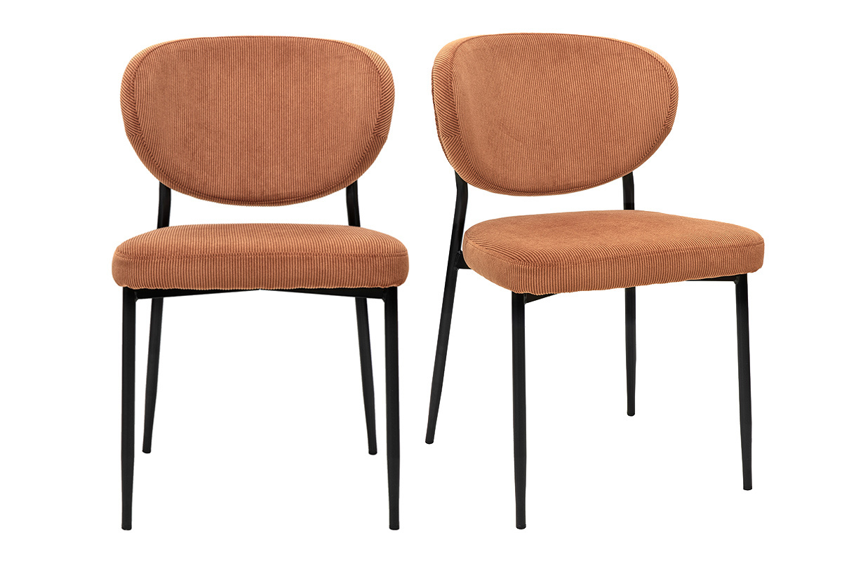 Chaises en tissu velours ctel terre brle et mtal noir (lot de 2) BREKA