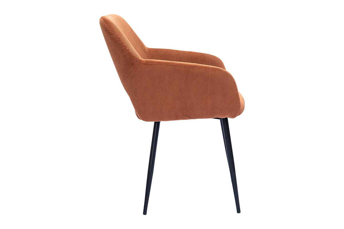 Chaises en tissu velours c�tel� terre br�l�e et m�tal noir (lot de 2) LAURETTE