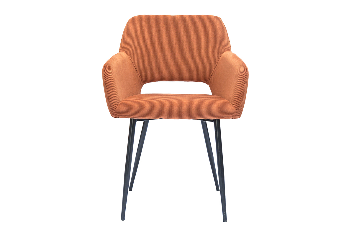 Chaises en tissu velours c�tel� terre br�l�e et m�tal noir (lot de 2) LAURETTE