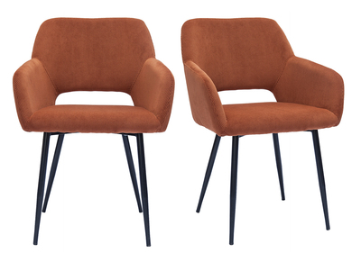 Chaises en tissu velours côtelé terre brûlée et métal noir (lot de 2) LAURETTE