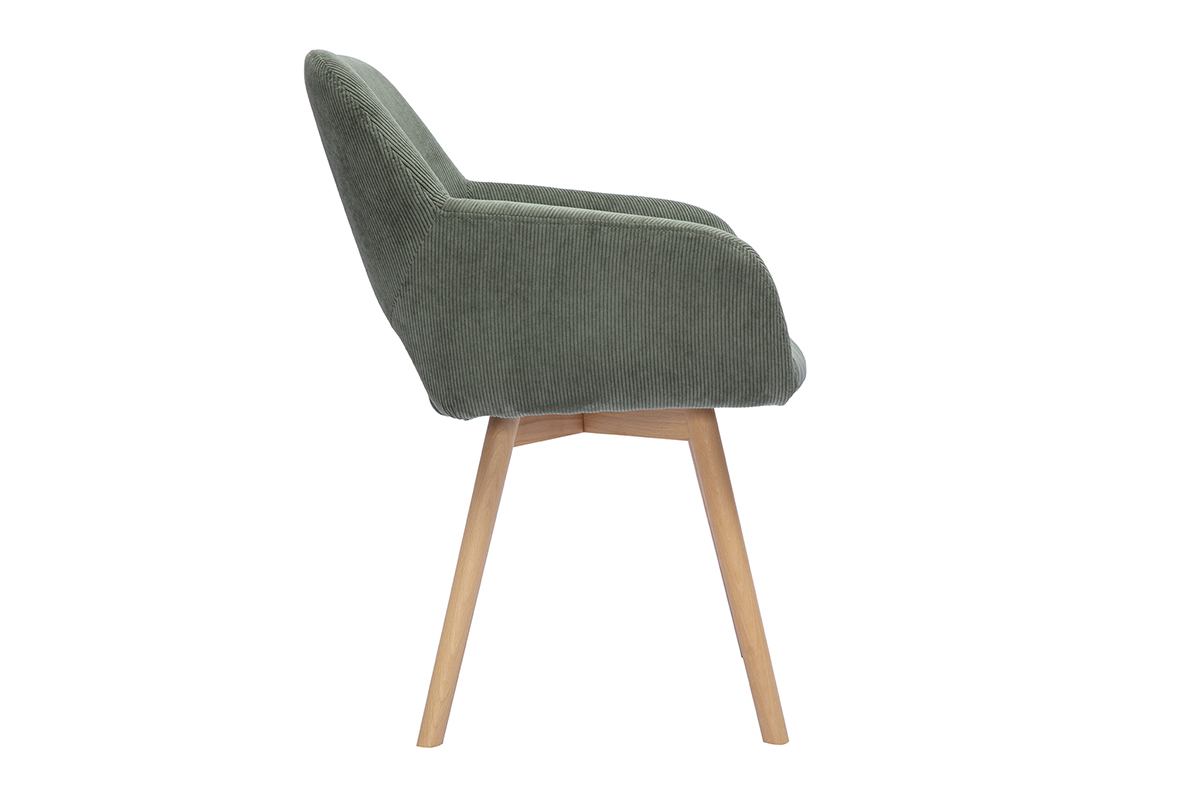 Chaises en tissu velours c�tel� vert kaki et bois clair (lot de 2) LAURETTE