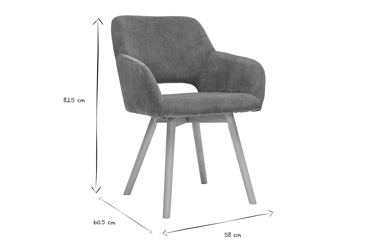 Chaises en tissu velours c�tel� vert kaki et bois clair (lot de 2) LAURETTE