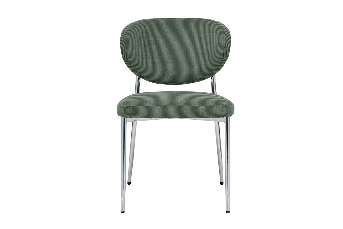 Chaises en tissu velours c�tel� vert kaki et m�tal chrom� (lot de 2) BREKA