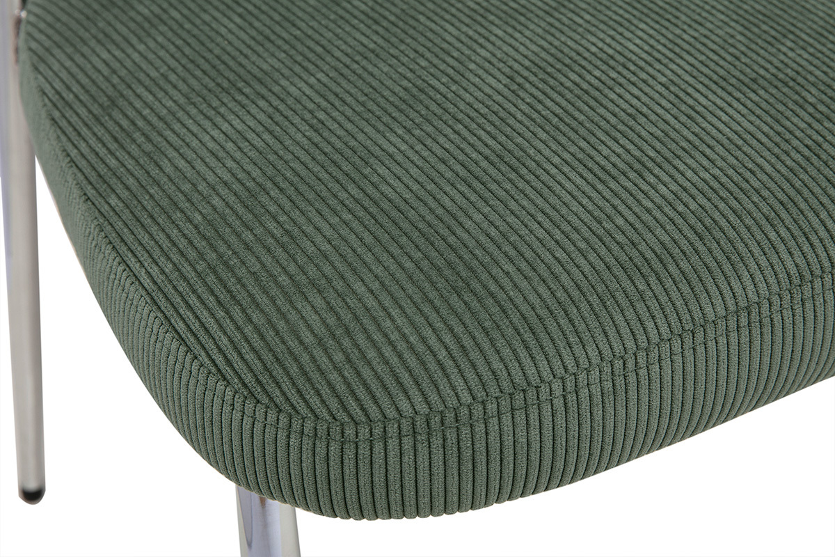 Chaises en tissu velours c�tel� vert kaki et m�tal chrom� (lot de 2) BREKA