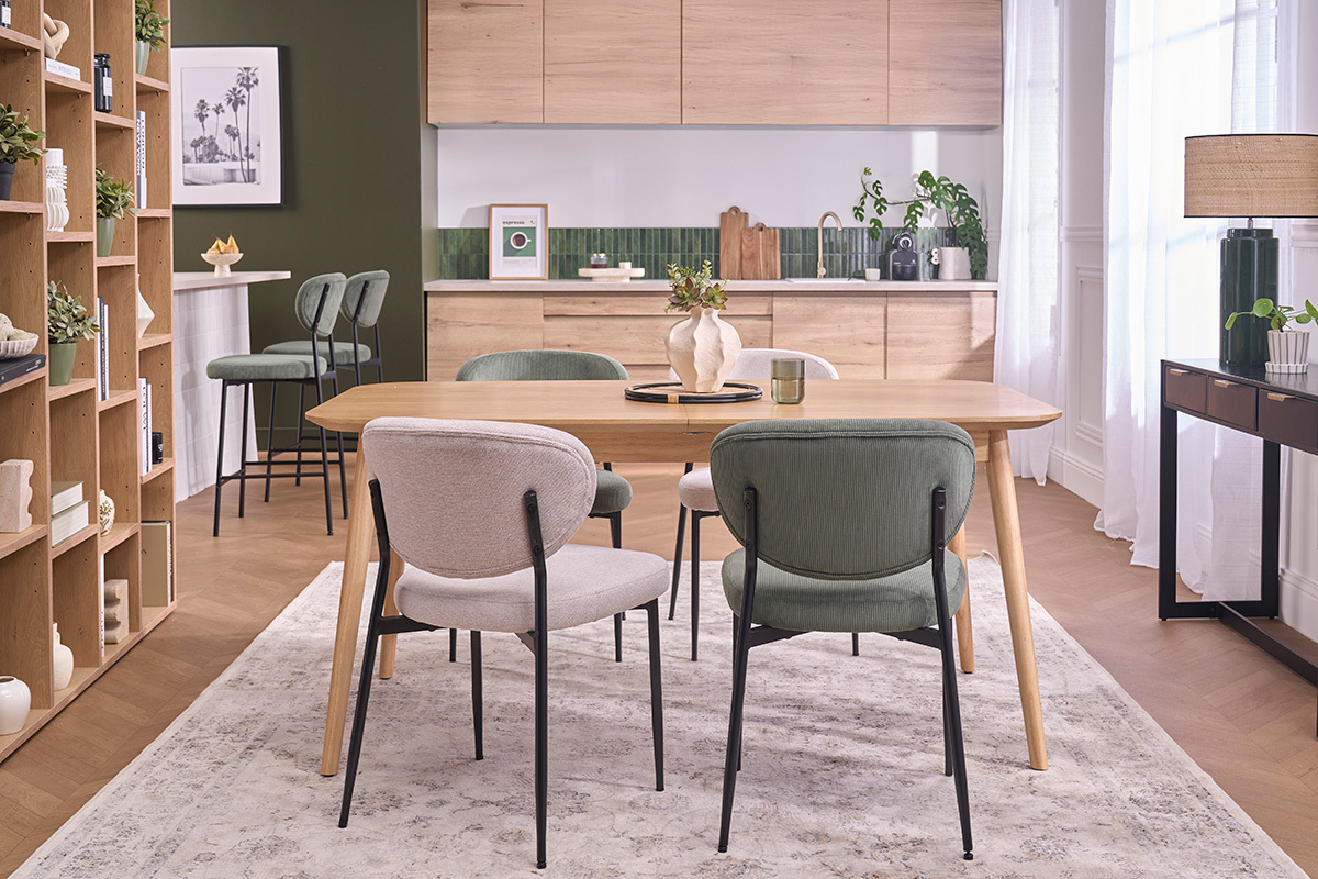 Chaises en tissu velours c�tel� vert kaki et m�tal noir (lot de 2) BREKA