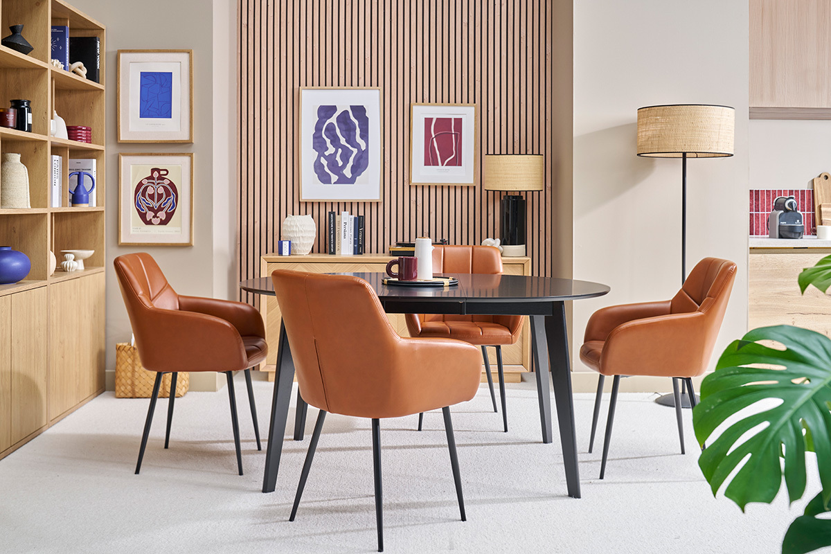 Chaises matelass�es marron et m�tal noir (lot de 2) MONTERO