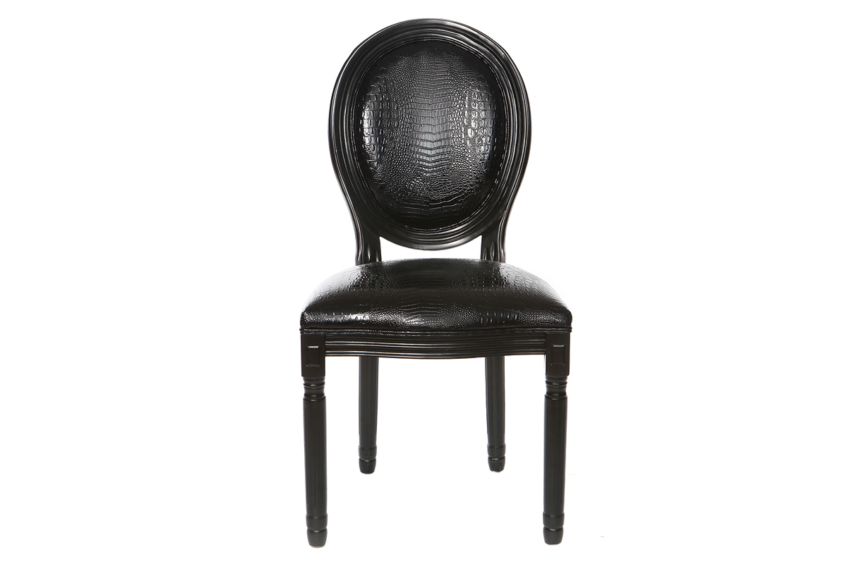 Chaises m�daillon en polyur�thane noir fa�on croco (lot de 2) LEGEND