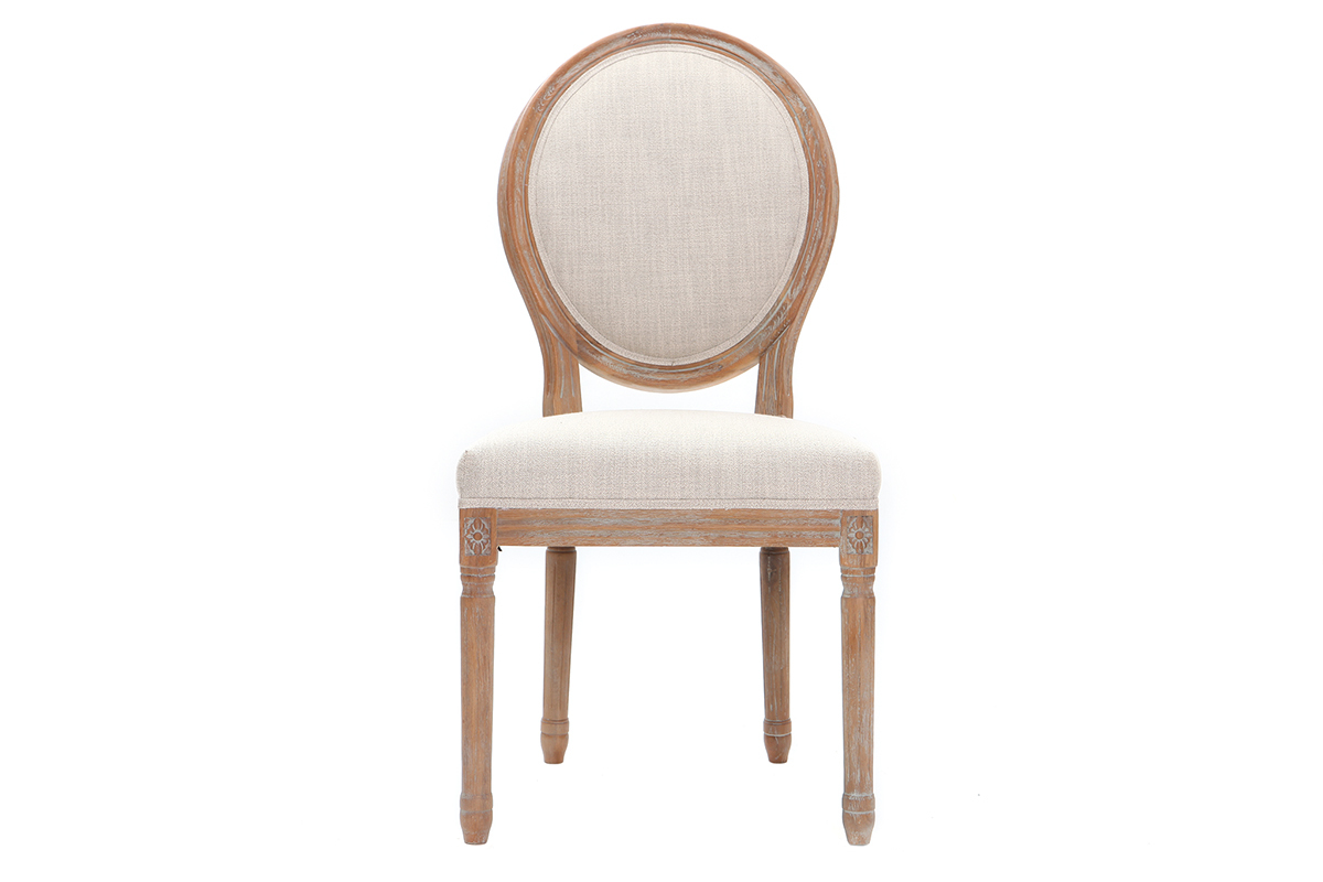 Chaises m�daillon en tissu coloris naturel pieds bois clair (lot de 2) LEGEND
