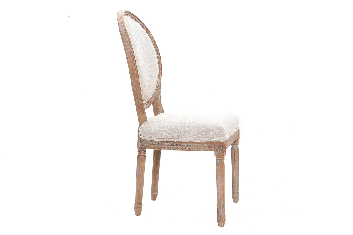 Chaises m�daillon en tissu coloris naturel pieds bois clair (lot de 2) LEGEND